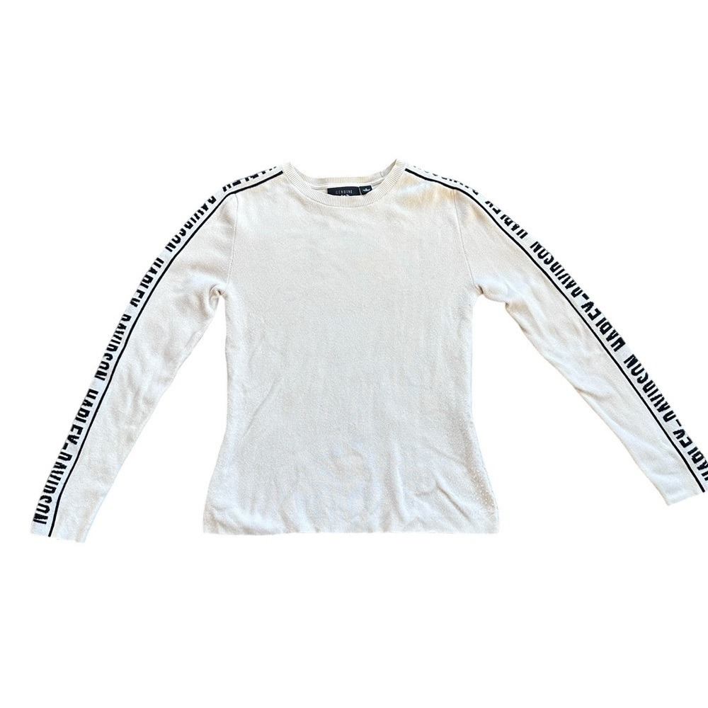 Harley-Davidson Logo Tape Cream‎ Long Sleeve knit sweater Women's M